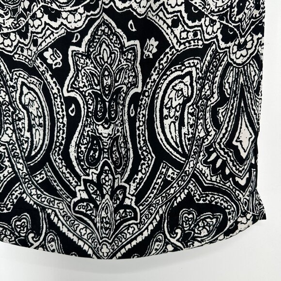 Talbots Paisley Blouse Top Cap Sleeve Satin Boat Neck Black White Work Classic - Picture 5 of 7